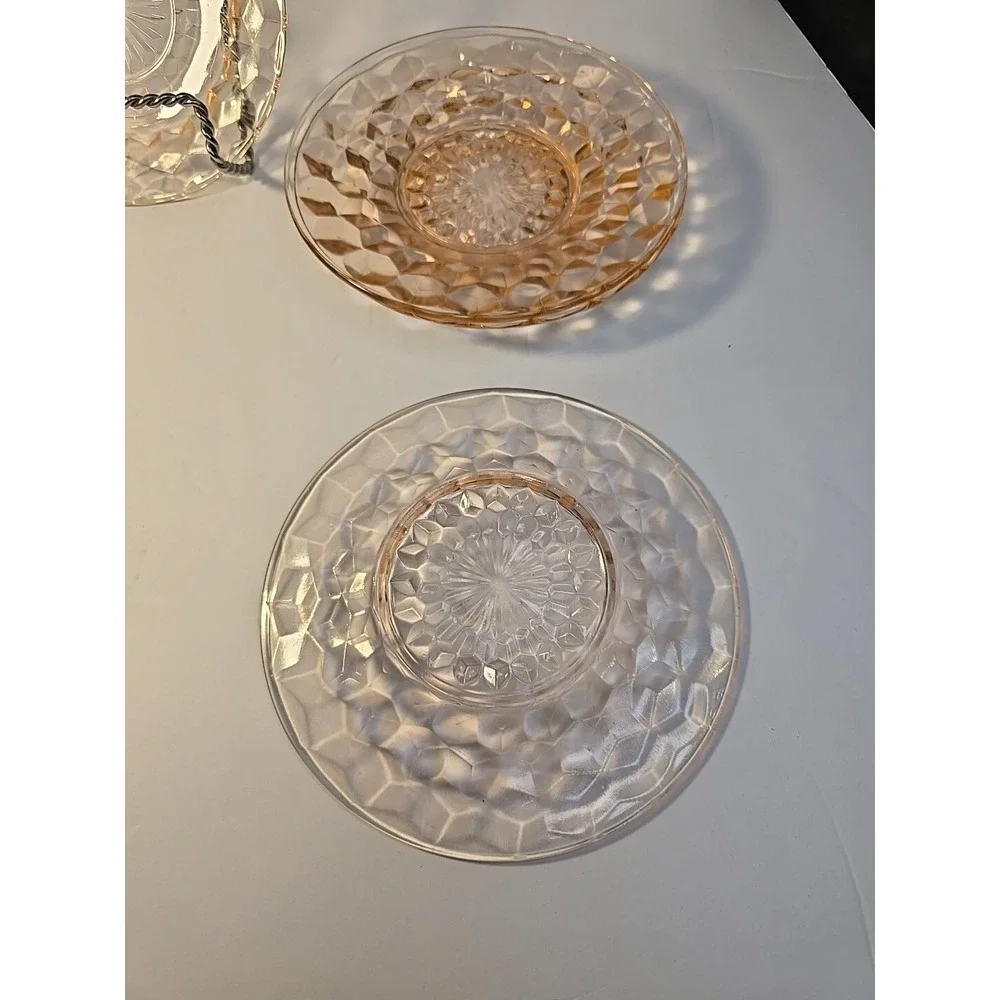 Pink Depression Glass Saucers By Jennette In‎ Cubist Pattern Set of 2